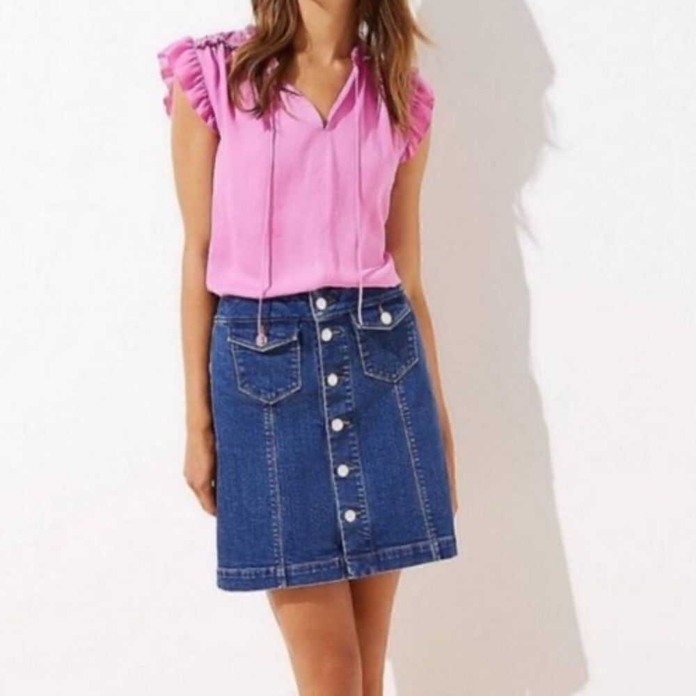 LOFT mini Denim Button Down Stretch Jean Skirt